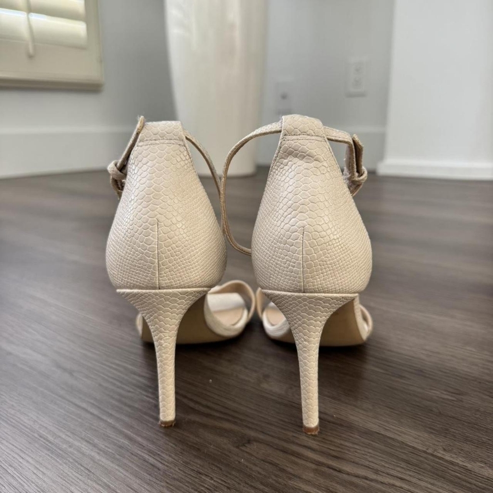 Aldo Cream and Tan Textured Ankle Strap Sandals - Picture 2 of 5